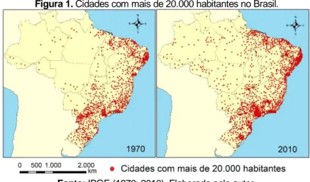 Figura 1. Cidades com mais de 20.000 habitantes no Brasil. 
