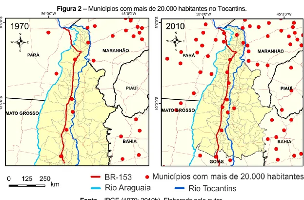 Figura 2 – Municípios com mais de 20.000 habitantes no Tocantins. 