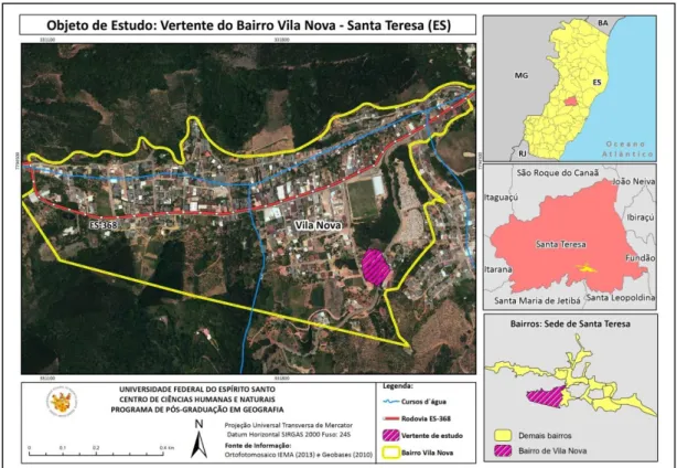Figura 2 – Vertente de análise. Bairro Vila Nova, Santa Teresa (ES, Brasil), coordenada UTM - Datum Sirgas  2000 - 326883,29 E/ 7794121,36 N