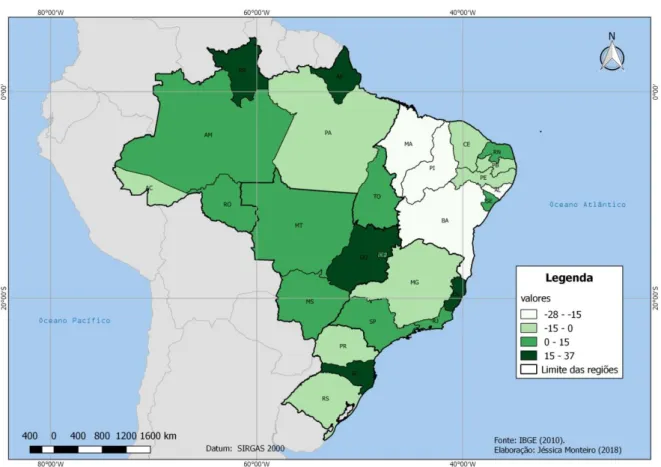 Figura 7 – Mapa da Taxa Líquida de Migração das Unidades da Federação do Brasil, 2005-2010 