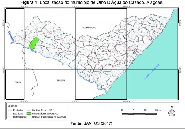 Figura 1: Localização do município de Olho D’Água do Casado, Alagoas. 