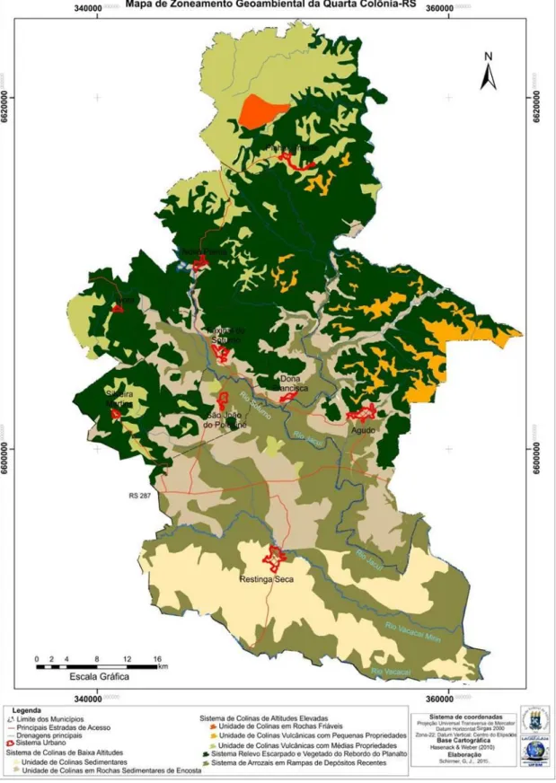 Figura 3: Mapa com Zoneamento Geoambiental da Quarta Colônia. 