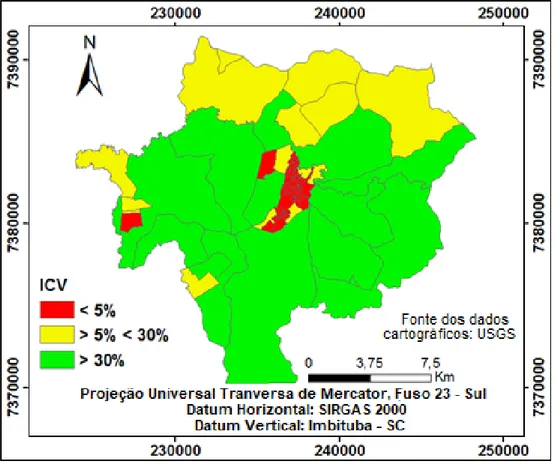 Figura 3: Índice de Cobertura Vegetal (ICV) por setor censitário 