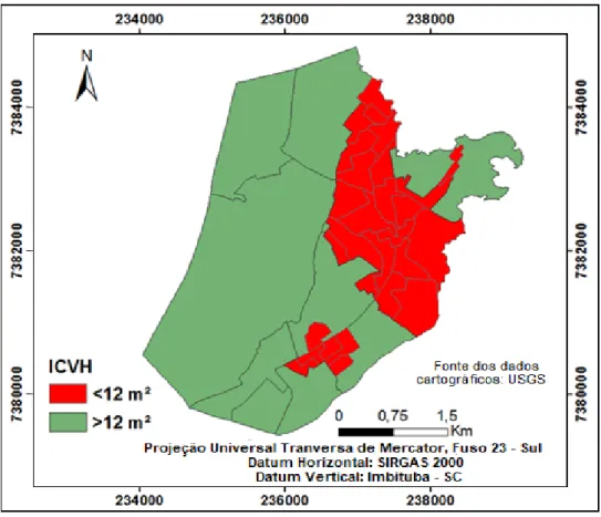 Figura 5: Índice de Cobertura Vegetal por Habitante (ICVH) da Zona Urbana do Município de Salto de  Pirapora  