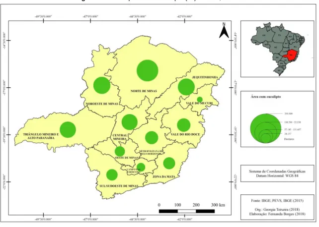 Figura 1: Área de plantio de eucalipto (ha) em MG, 2015. 