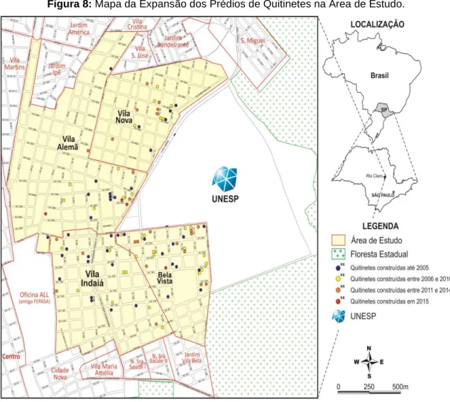 Figura 8: Mapa da Expansão dos Prédios de Quitinetes na Área de Estudo. 