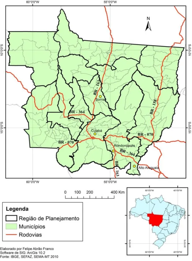 Figura 3. Principais rodovias de escoamento da produção agroindustrial de Mato Grosso