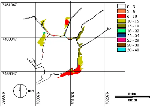 Figure 6. Spatial distribution of the interstitial water salinity (PSU) along Itaipu intertidal zone