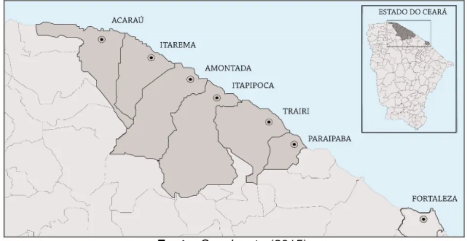 Figura 1. Localização dos municípios que compõem o Litoral Oeste, a principal região de produção de  coco do Ceará