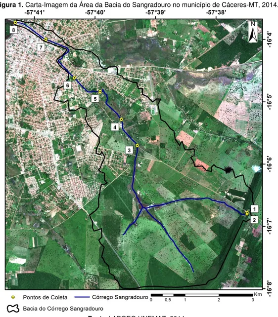 Figura 1. Carta-Imagem da Área da Bacia do Sangradouro no município de Cáceres-MT, 2014