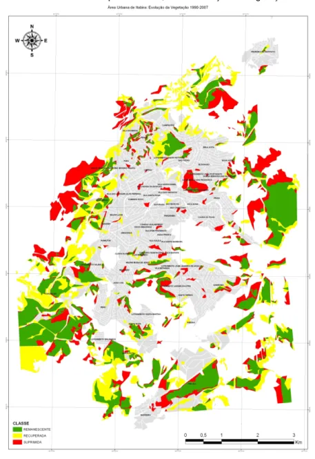 Figura 2.  Área urbana do município de Itabira, MG – Evolução da vegetação 1997 e 2007