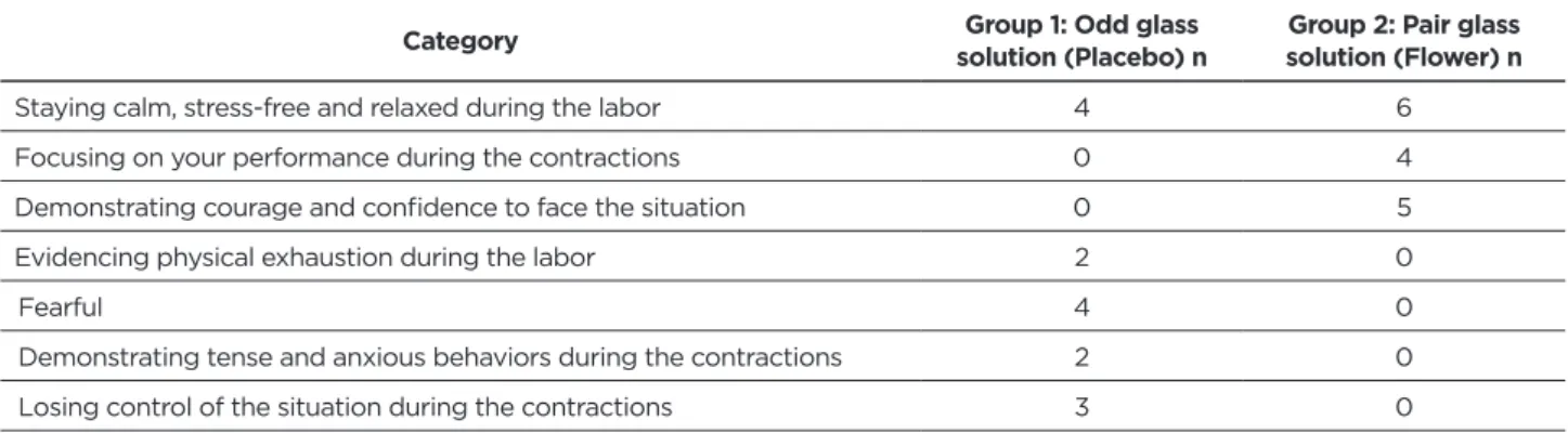 Table 1 - The categories generated according to the therapy group during the process of analysis