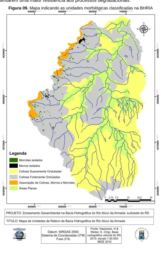 Figura 09. Mapa indicando as unidades morfológicas classificadas na BHRIA 