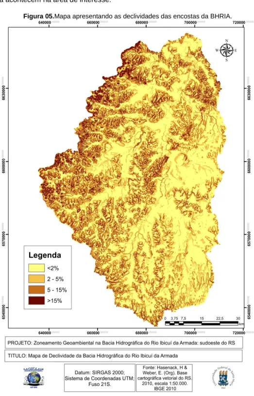 Figura 05.Mapa apresentando as declividades das encostas da BHRIA. 