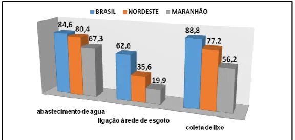 Figura 1. Porcentagem de Domicílios particulares permanentes atendidos com serviços de saneamento