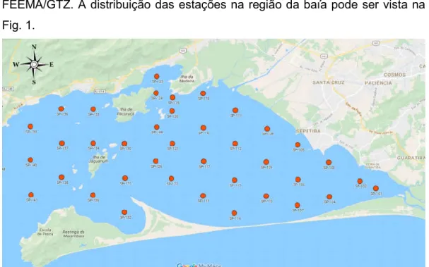 Figura 1: Distribuição geográfica dos pontos de coleta ao longo da Baía de Sepetiba 