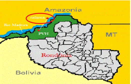 Figura 1. Mapa de Rondônia mostrando a localização do Distrito de Calama – RO. 