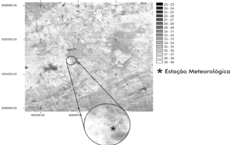 Figura 3. Temperatura da superfície para o dia 24/7/2001, obtida pelo algoritmo SEBAL  e imagens Landsat.