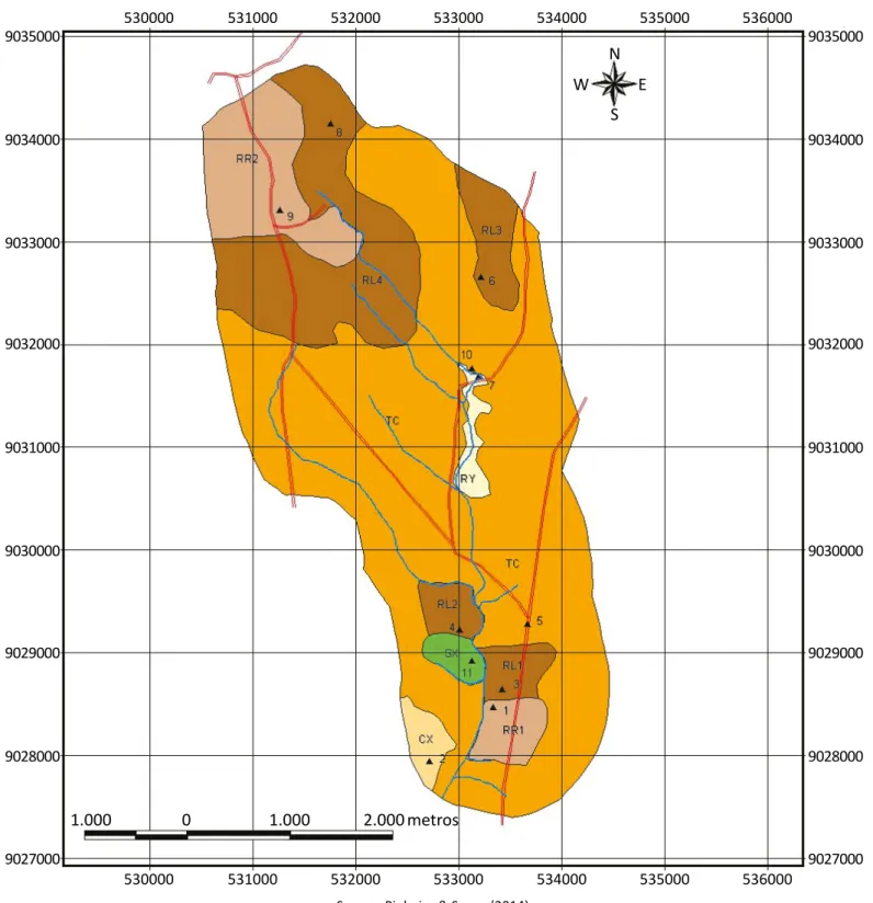 FIgure 2 – Map of soil distribution in the micro-drainage basing of Itacuruba creek.