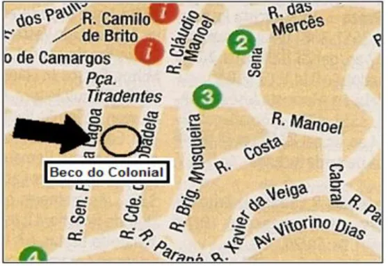 Figura 8. Omissão do Beco do Colonial no Mapa turístico de Ouro Preto  Fonte: Guia Brasil 4 Rodas (2006, p