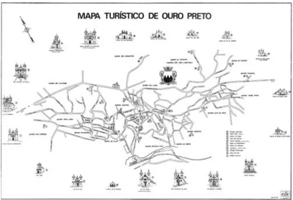 Figura 4. Mapa turístico de Ouro Preto – Meios de hospedagem Fonte: Peret (2008) 