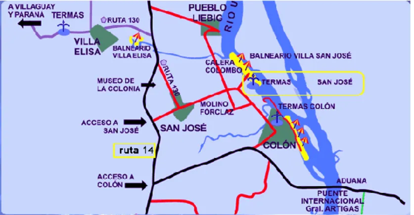 Figura 2 – Plano de ubicación del complejo termal y zona de influencia  Fuente: http://www.termassanjose.com/ubicacion.html, ingresado 14/10/2010 