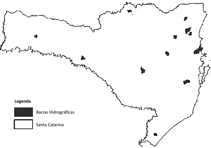 Figura 1 – Localização das microbacias monitoradas no estado de Santa Catarina, Brasil, entre 1998 e 2008.