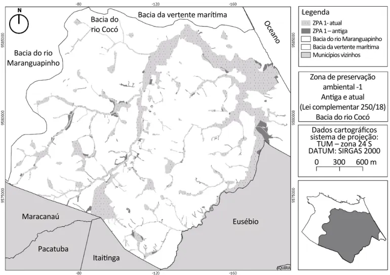 Figura 5 – Zonas de Preservação Ambiental 1 da Bacia do rio Cocó,  Fortaleza, Ceará, antes e depois da Lei Complementar nº 250/2018.