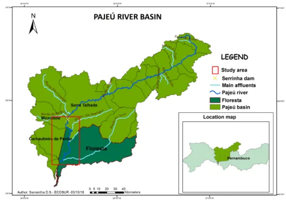 Figure 1 – Study area. Pajeú river basin and Floresta municipality, Pernambuco, Brazil.