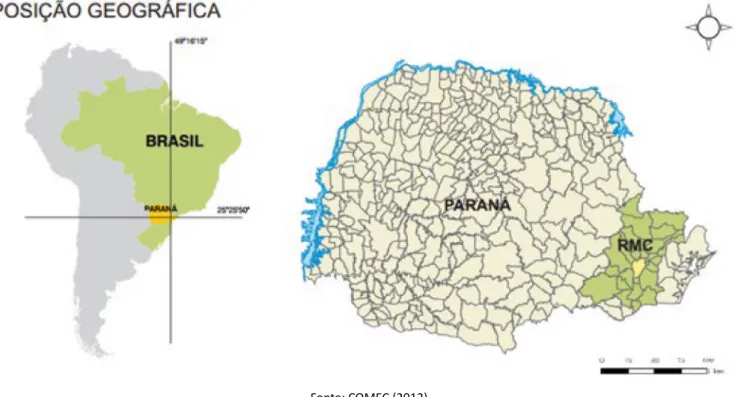Figura 1 – Posição geográfica da Região Metropolitana de Curitiba.