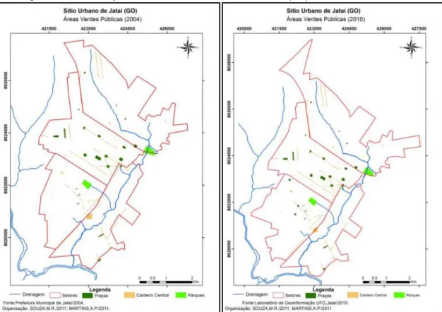 Figura 6. Caracterizações das Áreas Verdes Públicas de Jataí (GO) nos anos de 2004 e 2010