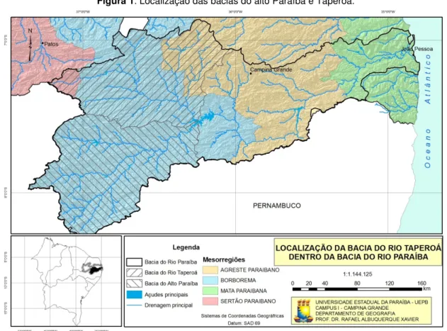 Figura 1. Localização das bacias do alto Paraíba e Taperoá. 