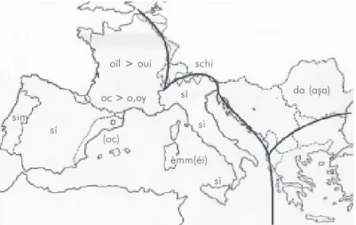 FIGURA 1: Situação das regiões românicas segundo a proposta de Dante Alighieri (1305/1878)