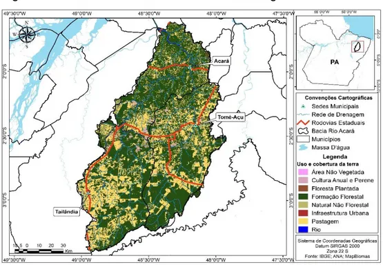 Tabela 1: Área e porcentagem das classes de uso e cobertura da terra da bacia do rio  Acará