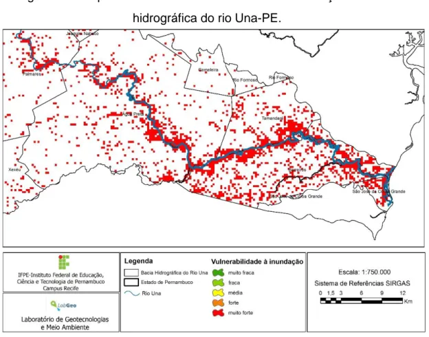 Figura 10 - Mapa de vulnerabilidade muito forte à inundação na bacia   hidrográfica do rio Una-PE