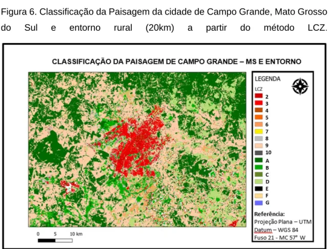 Figura 6. Classificação da Paisagem da cidade de Campo Grande, Mato Grosso  do  Sul  e  entorno  rural  (20km)  a  partir  do  método  LCZ .