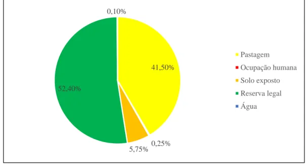 Gráfico 1 – Área das classes de cobertura do solo em relação à área da fazenda  Santa Helena