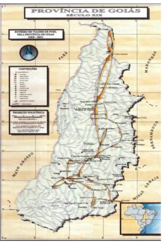 Figura 2. Mapa da viagem de Pohl  Fonte: DOLES, D. E.; NUNES, H. P., 2002. p. 52. 