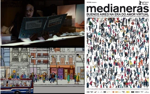 Figura 3: À esquerda, Mariana examina “Onde está Wally?” e à direita o cartaz do filme Marina diz, folheando o livro que possui há tempos,  