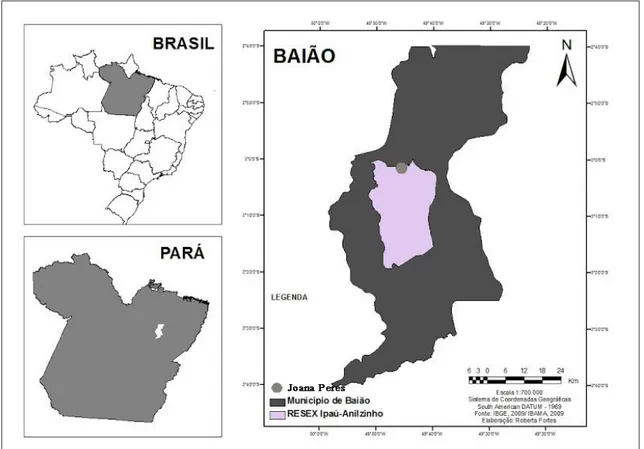 Figura 1: Mapa de localização da área de estudo, Reserva Extrativista Ipaú-Anilzinho, município de Baião  (Pará, Brasil)