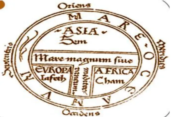 Figura 1: Mapa “T em O” com centro em Jerusalém de Isidoro de Sevilha. Etymologiae, Augsburgo, 1472 Fonte: GREENBLATT, Stephen