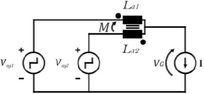 Figura 6 – Circuito simplificado de um braço Interleaved para estudo do impacto  do acoplamento magnético nas correntes circulantes e nas tensões de saída