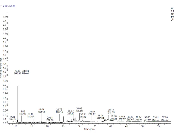 Figura 3 - Cromatograma da fração aromática de uma das amostras de biota. 