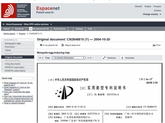 Figura 8C ‒ Tela da Espacenet que dá acesso ao documento original da patente