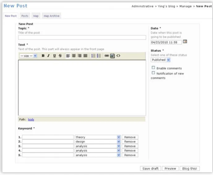 Figure 10 - Template for creating discussion board posts with keywords