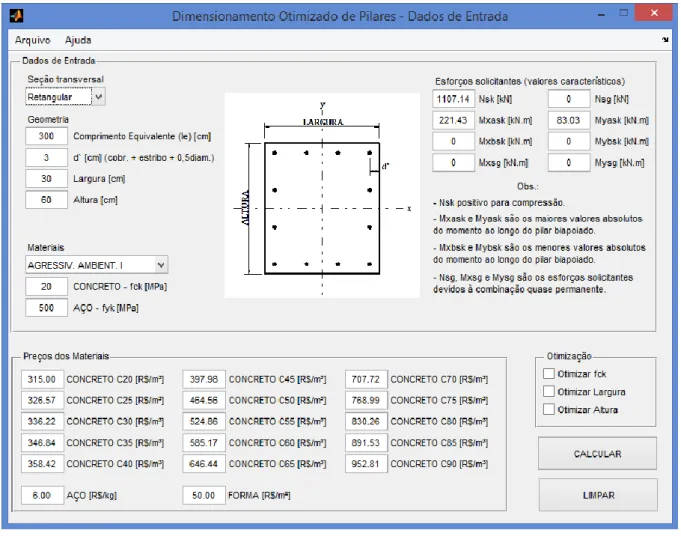 Figura 5 – Interface do programa de Dimensionamento e Otimização 