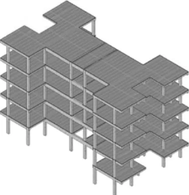 Figura 3: Vista isométrica de edificio de 5 niveles con múltiples entrantes
