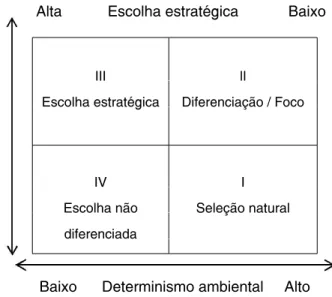 Figura 1 – Grau de determinismo ambiental e capacidade de escolha estratégica    Alta           Escolha estratégica            Baixo