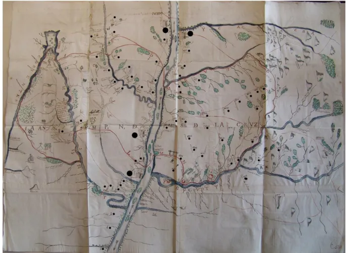 Figura 2: Mapa produzido pelo cabildo de La Cruz, em 1784. Localizado no Archivo General de la Nación, em   Buenos  Aires