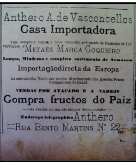 Figura 2: Anúncio da casa importadora Anthero A. de Vasconcellos no jornal “A Notícia”